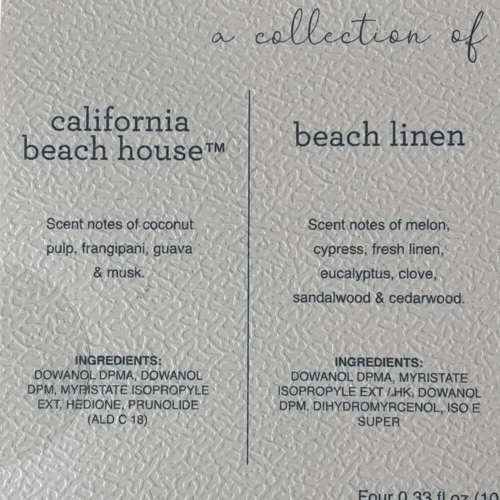 Sand + Fog Fragrance Diffuser Oil 4 pk CA Beach House Linen Laundry Day Vanilla